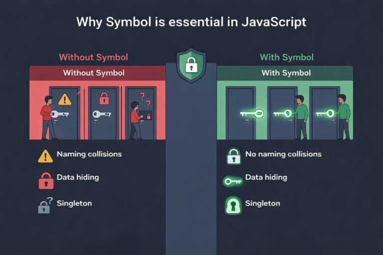 illustration showing why use symbol in javascript to prevent naming collisions and enable data hiding with unique keys